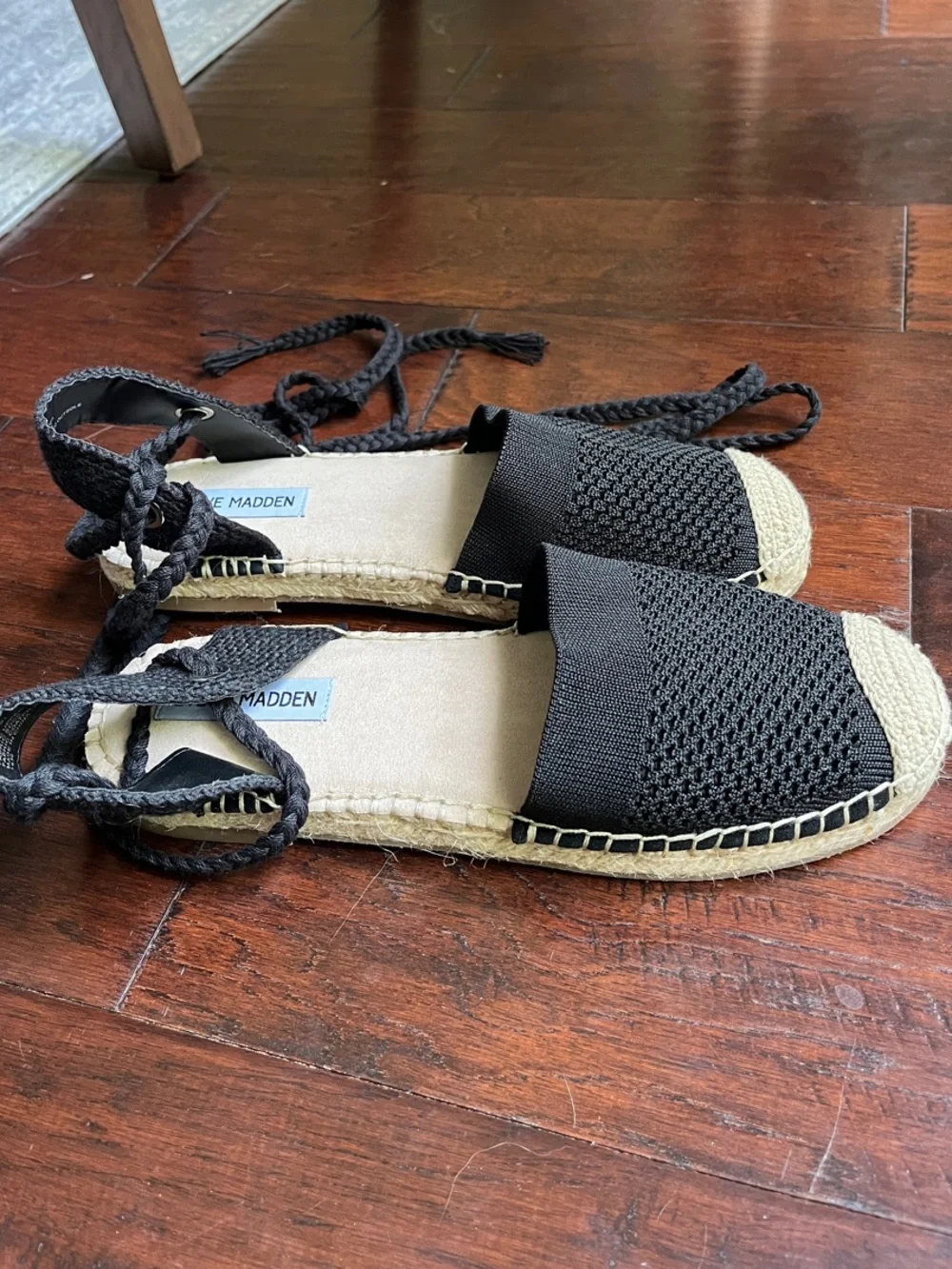 Steve Madden Black Knit Espadrille Lace-Up Sandals